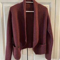 Maroon Cardigan Sweater with Two Front Pockets