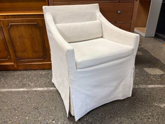 RESTORATION HARDWARE Low Belgian Natural Linen Slipcovered Slop Arm Dining Armchair w/ Casters