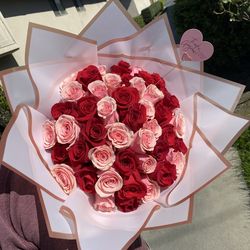 50 red and pink rose bouquet