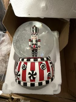 MacKenzie- Childs Peppermint Nutcracker Snow Globe