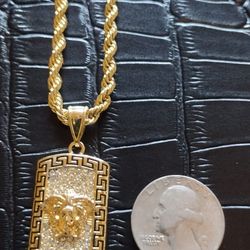 20" Gold Plated Dog Tag Pendant With Chain Set