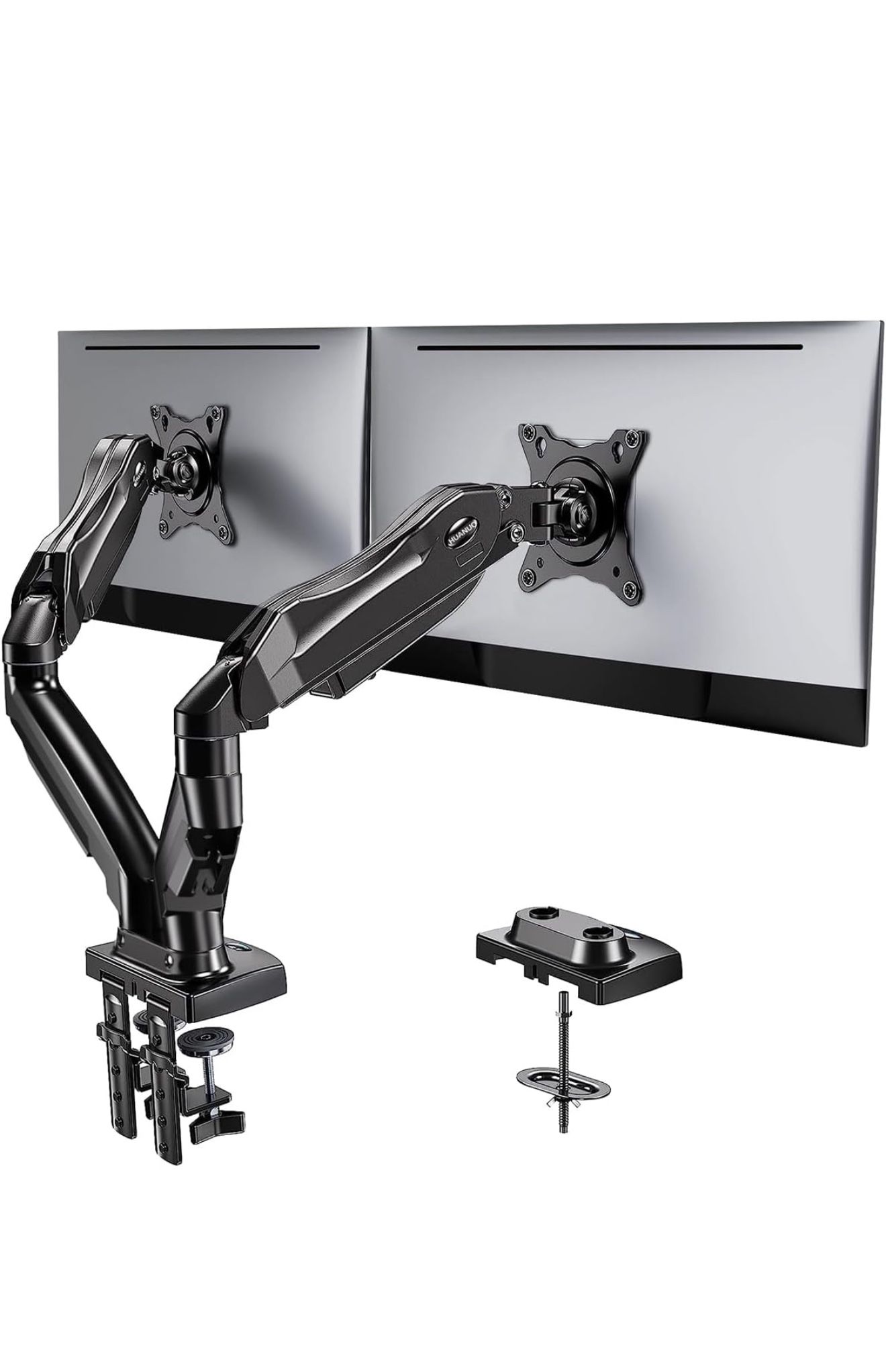 HUANUO Dual Monitor Stand - Full Adjustable Monitor Desk Mount Swivel Vesa Bracket with C Clamp, Grommet Mounting Base for 13 to 32 Inch Computer Scre