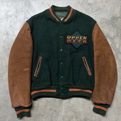 Vintage 90’s MLB Upper Deck 🇺🇸 USA Wool + Leather Baseball Varsity Jacket M