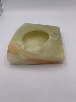 Green Stone Square Ashtray Art Deco Carved Polished Finish Decorative