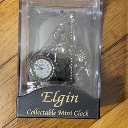 Elgin Collectible Mini Clock Silver Carousel Horse - New Sealed in Case