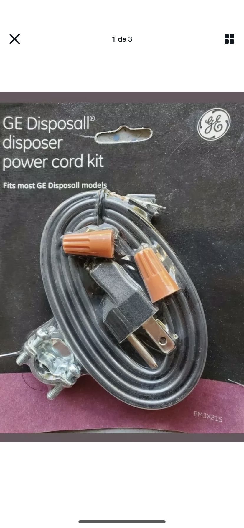 General Electric PM3X215 Disposer Power Cord Kit.