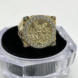 Brand New 10k Gold Nugget Centenario Ring With CZ Stones