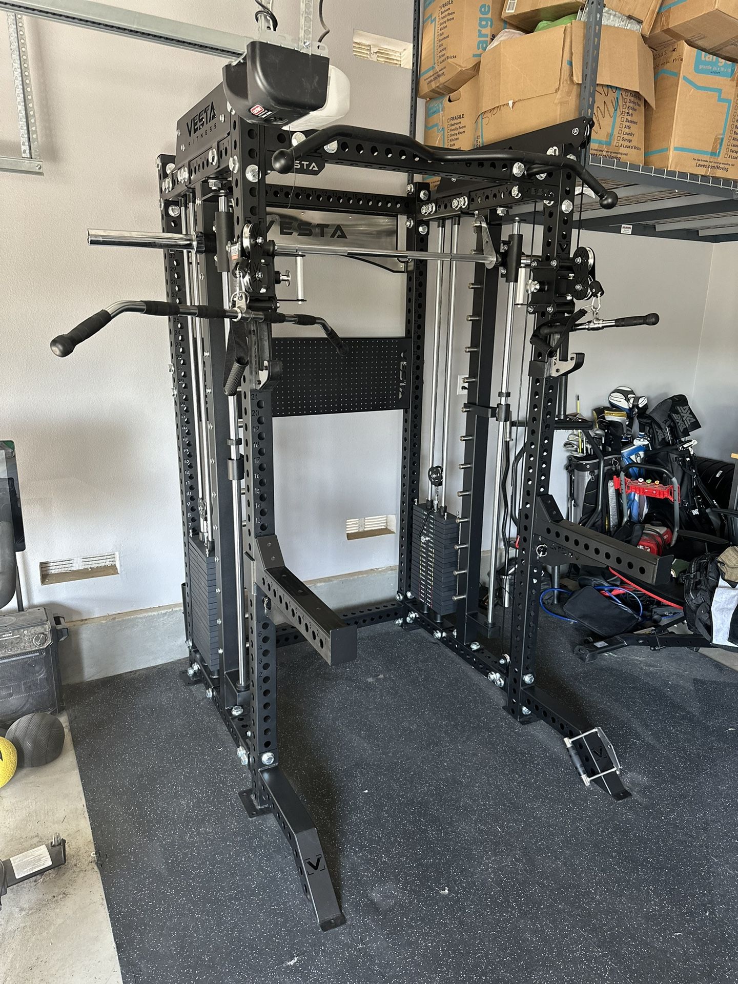PRO SERIES Ultimate 3-1 Half Rack Functional Trainer w/Smith Machine Bar | 400lb Stack | Gym Equipment | Fitness | Commercial | Squat Rack