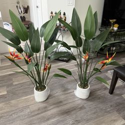 Pretty Artificial Plant With Flowers 4 Ft Tall Set Of 2! Comes With Planter With Inside Stone Decoration! Brand New 