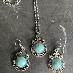 Turquoise Vintage Bohemian Circle Necklace And Earrings 