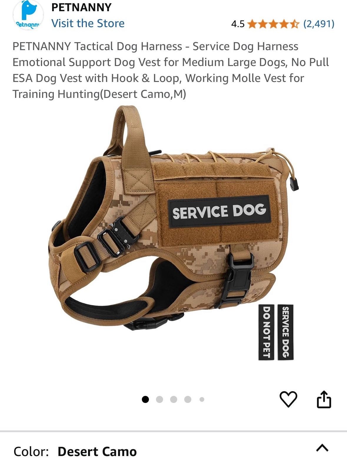 Brand New PETNANNY Tactical Dog Harness – Medium, Desert Camo