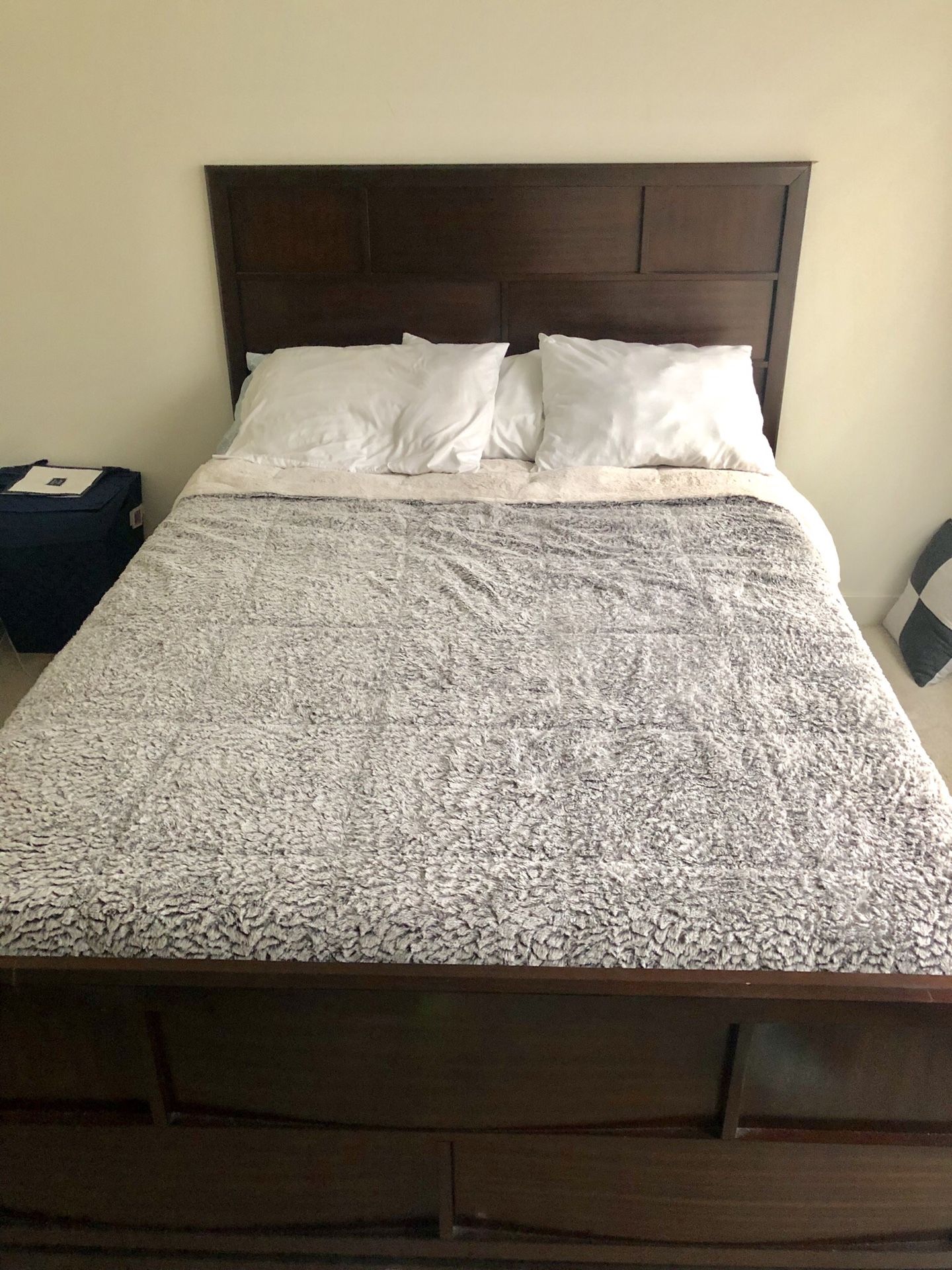 Queen Size Bed Frame + Mattress +Dresser