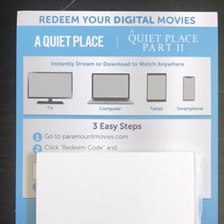 A Quiet Place Part I and II Blu-ray codes all for both for 12. 