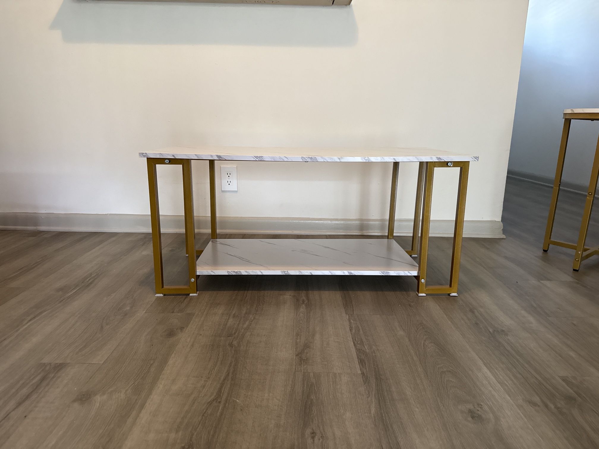 Faux White Marble Coffee Table on Gold Bases