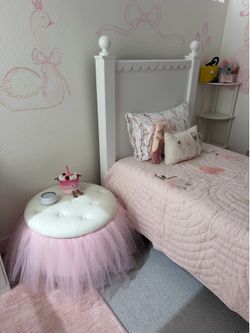 White Ashley Scalloped Edge Twin Bed and Bobs Furniture Mattress