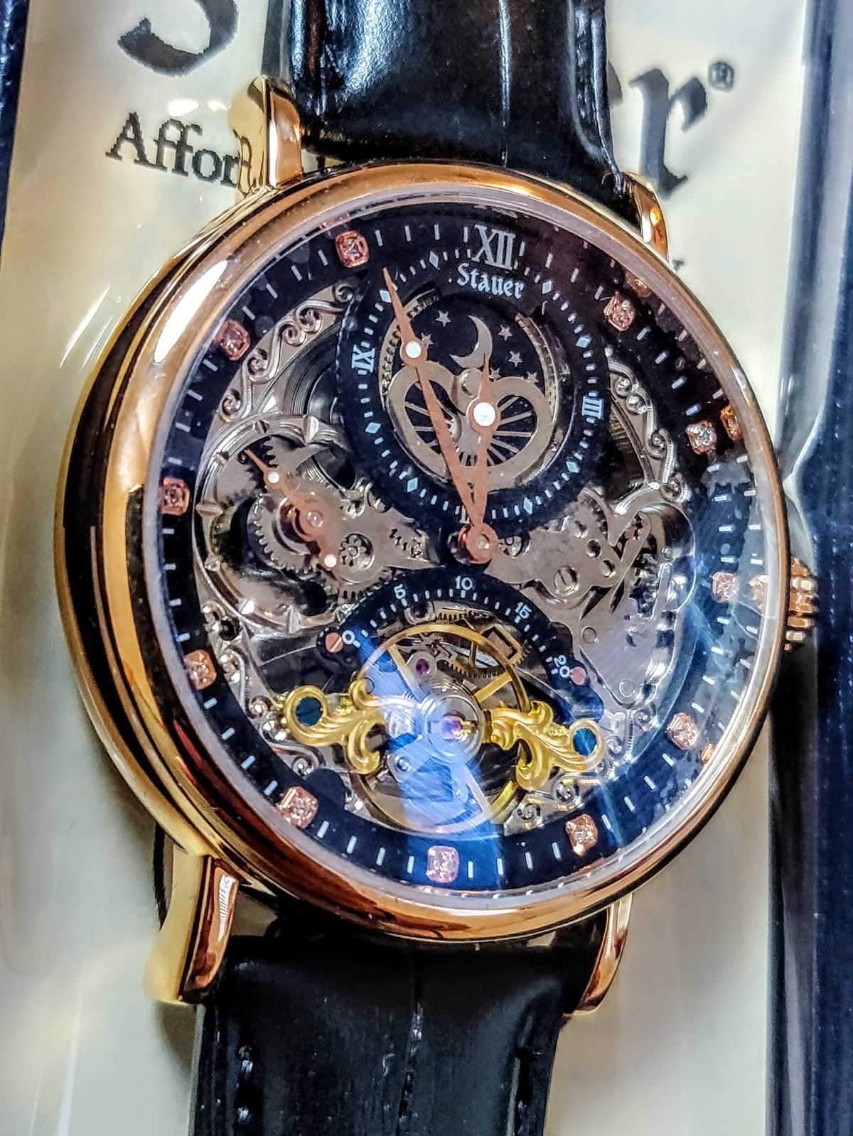 Stauer Automatic 20 Jewels Skeleton Open Heart 46mm Luxury Men's Watch New with tags