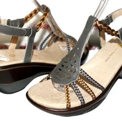 New JAMBU Pewter Bronze Braided Leather Ankle Strap Wedge Sandals 10 US Wms #t