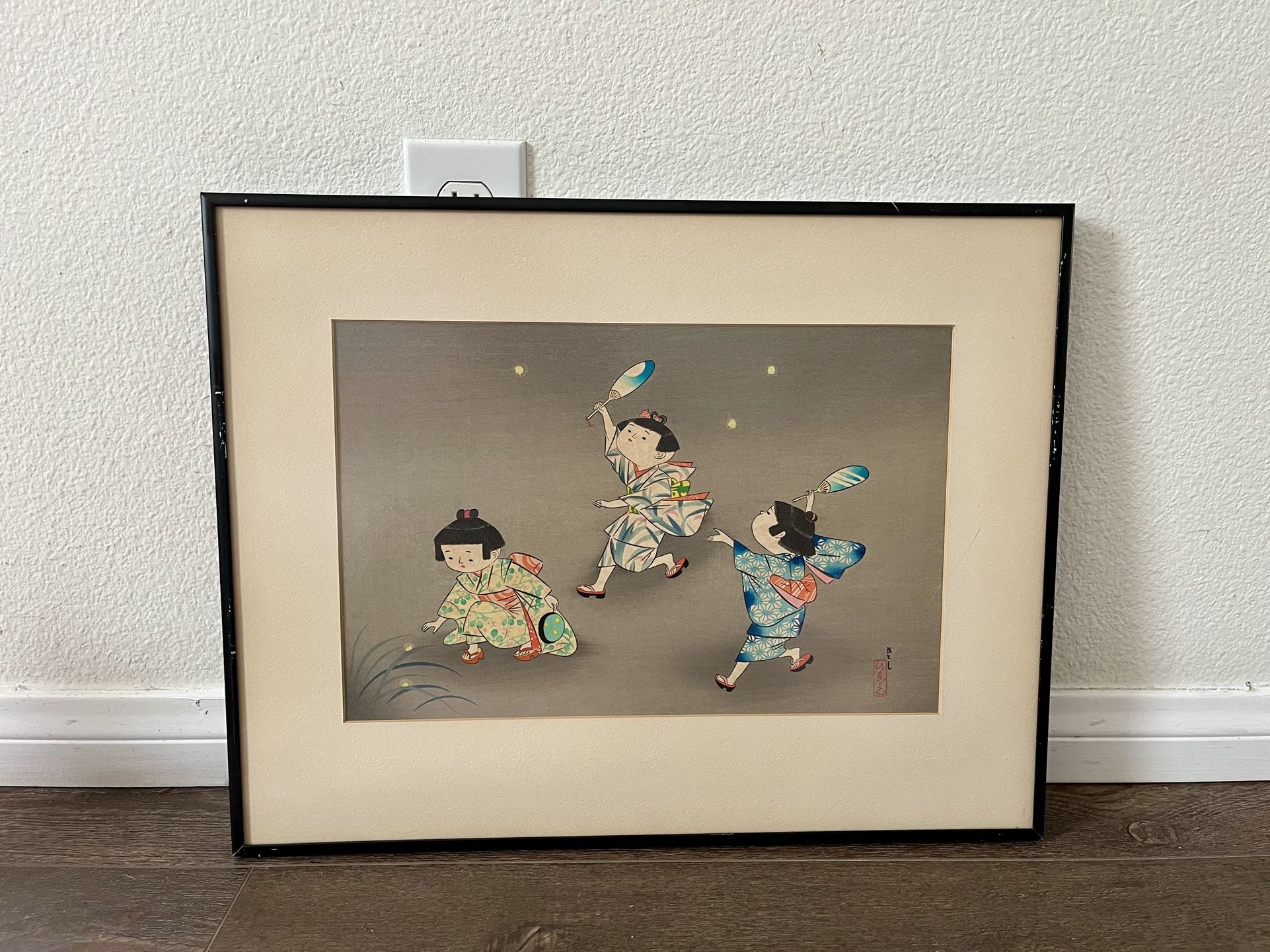 1950 Hitoshi Kiyohara Signed Wood Block Print Japanese Art 15/19 Inches Framed