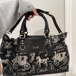 Vintage Coach horse & carriage print satchel bag