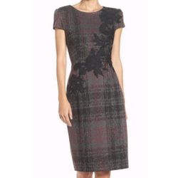BETSEY JOHNSON EMBROIDERED GREY FLORAL STRETCH MIDI SHEATH DRESS SIZE 6 NWT!