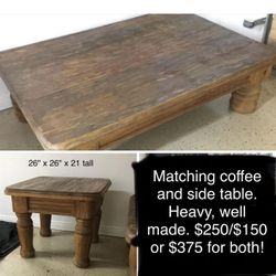 Beautiful Real Wood, Heavy Coffee Table And Side Table OBO