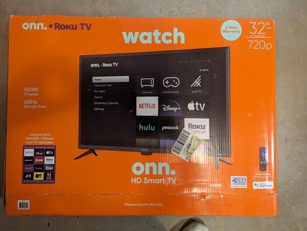32" Onn. HD Roku Smart TV