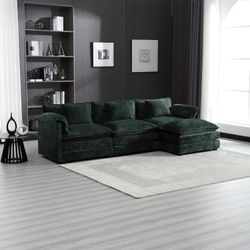 0817 1.2.3 L-Shaped Corner Sectional Sofa Modular Reversible Ottoman Chaise Convertible L-Shaped Sofa Couch, Comfy Chenille Boucle Cloud Cushion Deep 