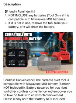 Cordless Rivet Gun Can Use Milwaukee Bat