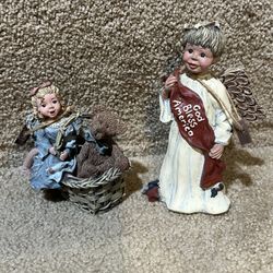 Vintage Sarah's Attic Lot of 2 Angels God Bless America Basket of memories