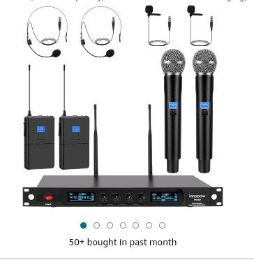 4-Channel Wireless Microphone System, Quad UHF Metal Cordless Mic, 2 Handheld Mics, 2 Bodypack Mics, Long Distance150-200Ft, Fixed Frequency, 16 Hours