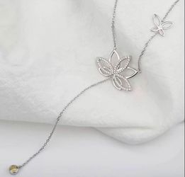 GORGEOUS Lotus And Butterfly Sterling Silver Zircon Women’s Necklace Jewelry