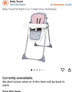 Baby Trend Sit Right 3-in-1 High Chair, Flutterbye