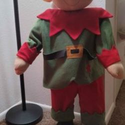 Vintage free standing christmas elf boy doll  37.5" with movable arms