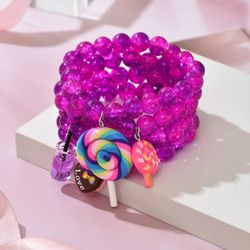 Stretchy Hot Pink Candy Themed Bracelets 