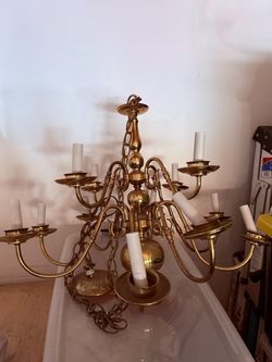 Brass Dutch Colonial Two-Tier Chandelier