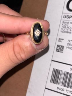 Vintage Black Onyx Gold-Tone Ring with Diamond Accent