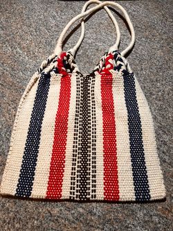 Woven Striped Tote Bag with Rope Handles
