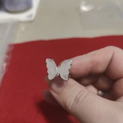 Rose Quartz Adjustable Crystal Butterfly Ring