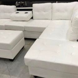 New White Sectional With Ottoman And Free Delivery 