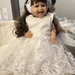 Beautiful White, Satin & Lace Christening Gown