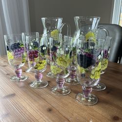Hand painted glass set with pitcher