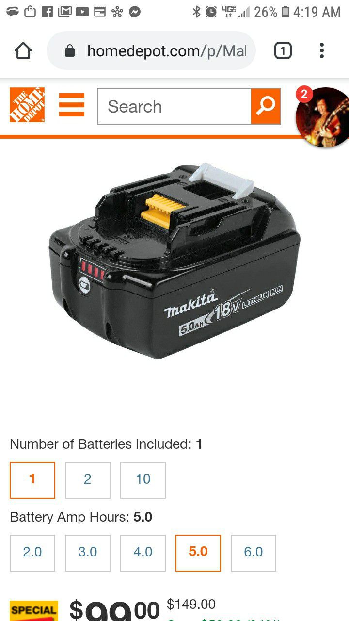 Makita 5.0ah battery