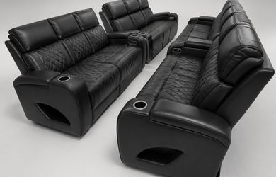 BLACK LEATHER RECLINER SOFA W/ LED’s & SPEAKERS 🔊