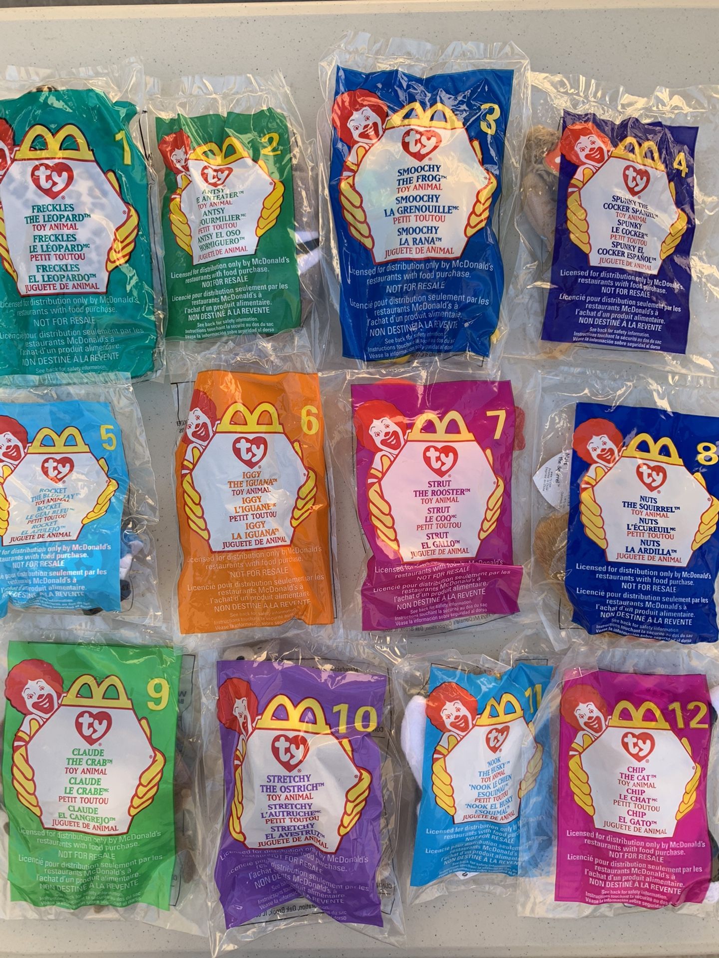 McDonalds 1993 “ty” Beanie Babies Happy Meal Toys Set of 12 Brand New Unopened Bags