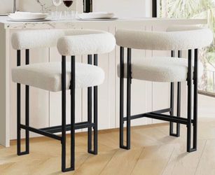 Modern Boucle Bar Stools with Black Metal Frame - Set of 2