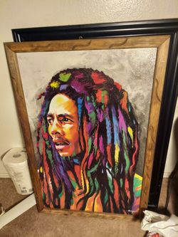 2 BOB MARLEY (UP IN SMOKE)FRAMED OIL PAINTING