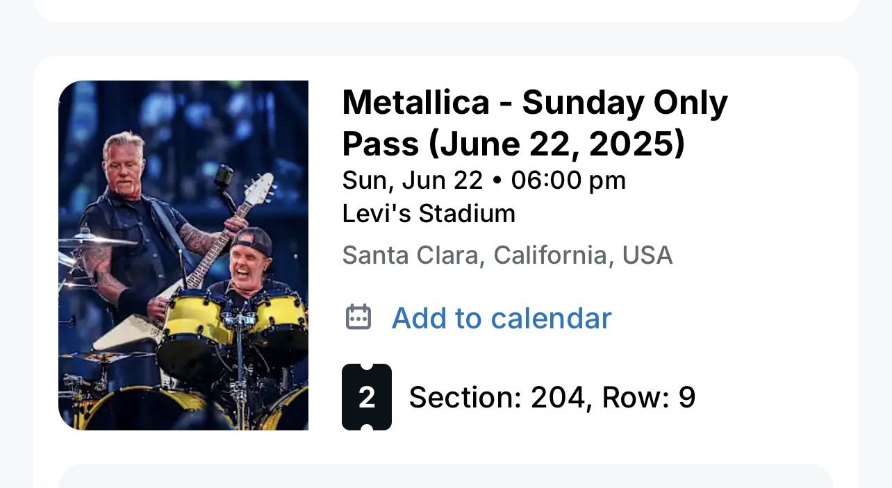 2 Tickets For Merallica Concert