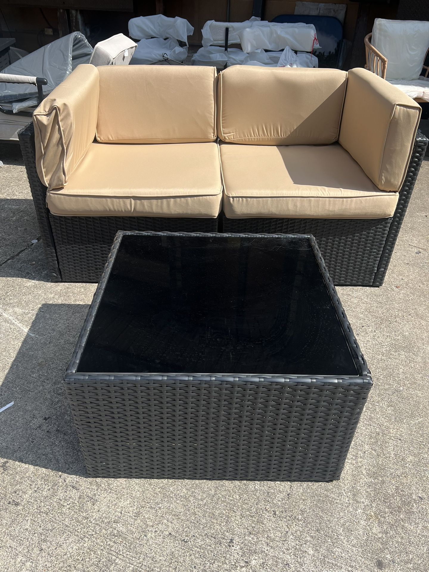 New 3 Piece Patio Furniture Set PE Wicker Sectional Sofa Set Rattan Outdoor Conversation Set with Padded Cushions for Balcony, Backyard, Garden. 55”L