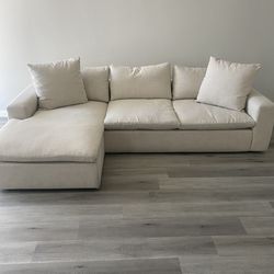 Shuffle 108" Beige Fabric Sofa With Reversible Chaise Track Arms