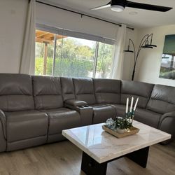 Grey Leather Couch 